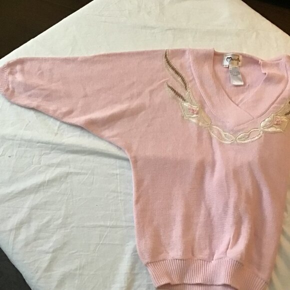 MARELLA Pink Grandma Core V Neck Sweater Size L - Picture 3 of 7